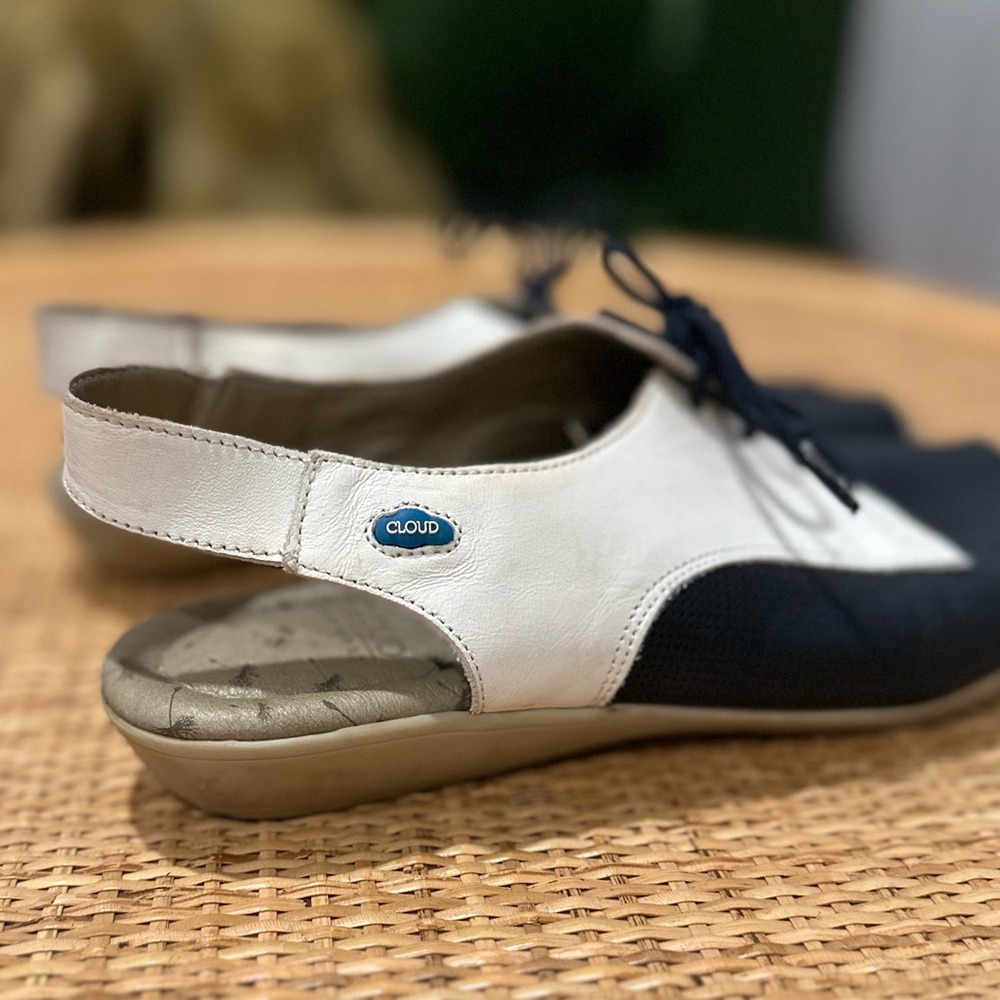 Cloud CLEONE Leather Slingback Sandals Navy/White – EU 39 - 8.5 US - Picture 8 of 10